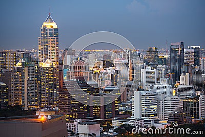 Bangkok Cityscape, Business district with high building at dusk Stock Photo