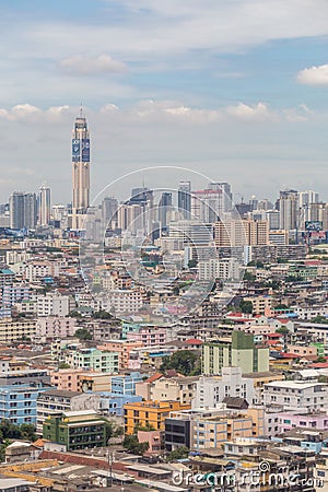 Bangkok cityscape and crowd colorful low-rise building, central Editorial Stock Photo