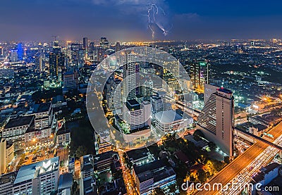 Bangkok cityscape with lightning Stock Photo