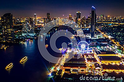 Bangkok cityscape at night in Thailand Stock Photo