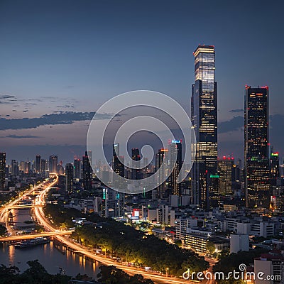 Bangkok cityscape. Bangkok night view in the business district. at twilight made with Generative AI Stock Photo