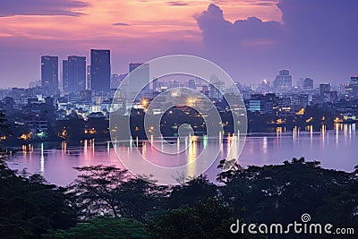 Bangkok cityscape at twilight time,Thailand, Asia, Hanoi skyline cityscape at the twilight period, Cau Giay park, west of Hanoi, Stock Photo