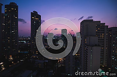 Bangkok clear city view at sunset with purple sky Stock Photo