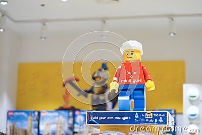 A photo of LEGO minifigure soft focus. LEGO store Bangkok branch is opening in Thailand in Dec 1, 2018. Lego, a Editorial Stock Photo