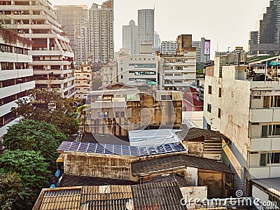 Bangkok density residentail building slum with luxury office. Editorial Stock Photo