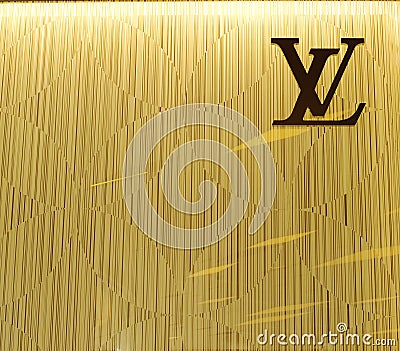 BANGKOK - JUNE 28, 2015: Louis Vuitton symbol on monogram wall Editorial Stock Photo