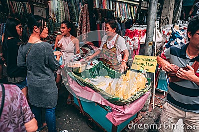 Bangkok, 12.11.18: Life in the streets of Bangkok. Vendors sell their goods in the streets of Chinatown. Editorial Stock Photo