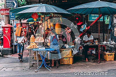 Bangkok, 12.11.18: Life in the streets of Bangkok. Vendors sell their goods in the streets. Editorial Stock Photo