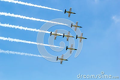 BANGKOK - MARCH 23:Breitling Jet Team Under The Royal Sky Breitling Team and Rayal Thai Air Force Air Show at Donmueang Bangkok Editorial Stock Photo