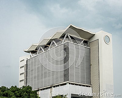 Thai university building in Bangkok, with a blue sky and white clouds Editorial Stock Photo