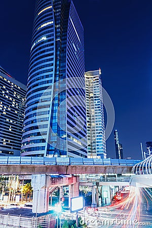 Bangkok at night with autos lights Stock Photo