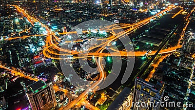 Bangkok Night Cityscape Expressway and Highway Editorial Stock Photo