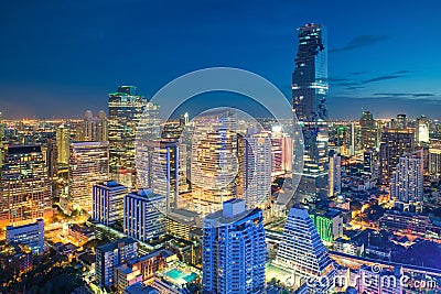 Bangkok night view in business district, Thailand. Bangkok skyscraper. Stock Photo