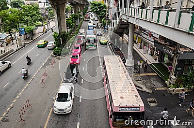 Bangkok, October 2015 - congested traffic in Thanon Sukhumvit Editorial Stock Photo