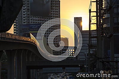 Bangkok Skytrain at sunset Editorial Stock Photo