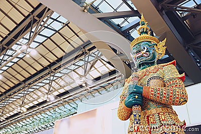 Bangkok, Thailand - April 05, 2019 : Giant sculpture at Suvarnabhumi International Airport Thailand Editorial Stock Photo