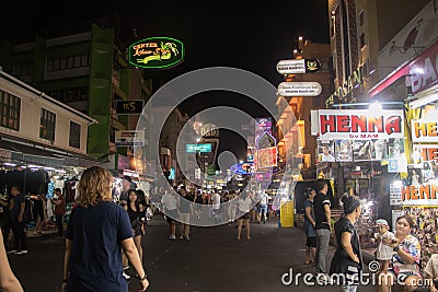 Bangkok, Thailand - April, 2019: little pedestrian Rambuttri street in Bangkok Editorial Stock Photo
