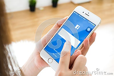 BANGKOK ,THAILAND - April 30, 2017 : Login Screen Facebook icons on Apple IPhone. largest and most popular social networking site Editorial Stock Photo