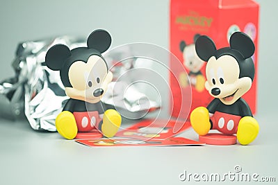 Bangkok, Thailand - April 10, 2021 : Mickey Mouse and Friends Figure blind box collection is random figure inside from Miniso shop Editorial Stock Photo