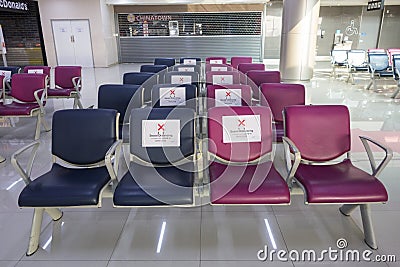 Bangkok, Thailand April 15, 2020 : social distancing seats in bangkok airport Editorial Stock Photo