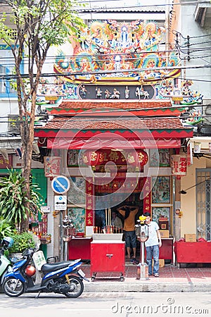 The Tai Sia Huk Chou Shrine on Rama IV road in Chinatown Editorial Stock Photo