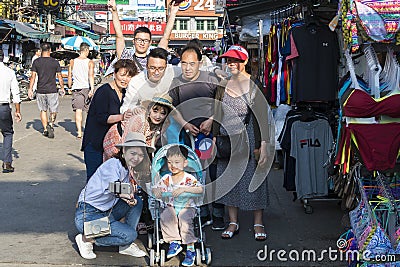 Tourist are enjoy selfie with smartphone Editorial Stock Photo