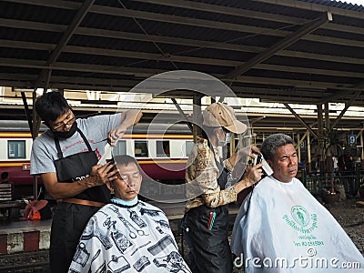 Hair cut at Bangkok main train station Editorial Stock Photo