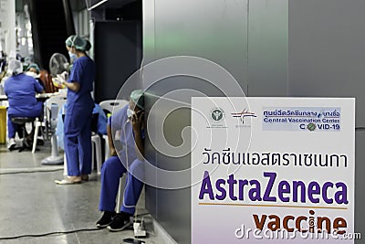 Bangkok, Thailand - April 9, 2022 : volunteer nurse and doctor resting and relaxing after inject covid vaccine booster for people Editorial Stock Photo