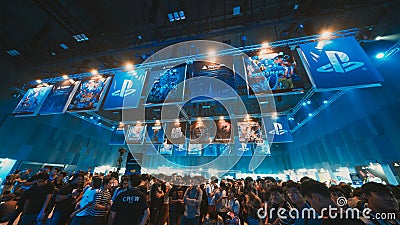 Bangkok, Thailand - Aug 18, 2018: Crowd of gamer attending stage show event of PlayStation Experience SEA (South East Editorial Stock Photo