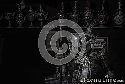 Portrait Khon mask Tos-Sa-Kun from Ramayana epic story at Baan Silapin Artist House in klong bang luang floating market Editorial Stock Photo