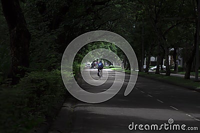 Bangkok,Thailand-August 8,2020: Cyclists through dense trees Editorial Stock Photo