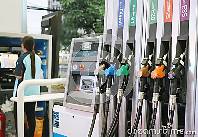 BANGKOK,THAILAND-AUGUST 4 2019: Oil dispensing station, in a service station at BANGKOK Editorial Stock Photo