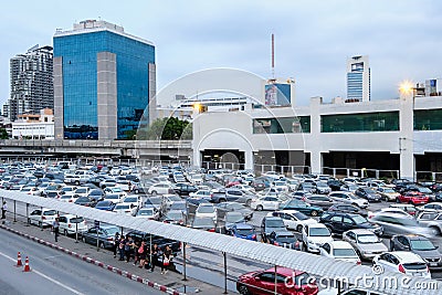 Parking area for passengers at BTS Sky train Mochit Station Editorial Stock Photo