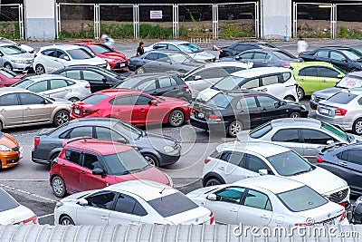 Parking area for passengers at BTS Sky train Mochit Station Editorial Stock Photo