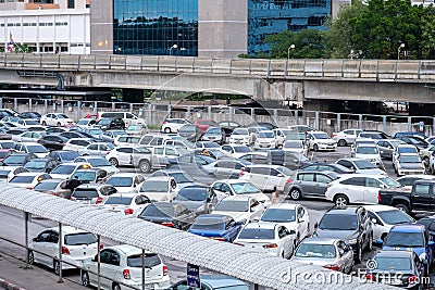 Parking area for passengers at BTS Sky train Mochit Station Editorial Stock Photo