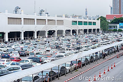 Parking area for passengers at BTS Sky train Mochit Station Editorial Stock Photo