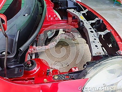 Checking car body work fiber bumper at car garage Editorial Stock Photo