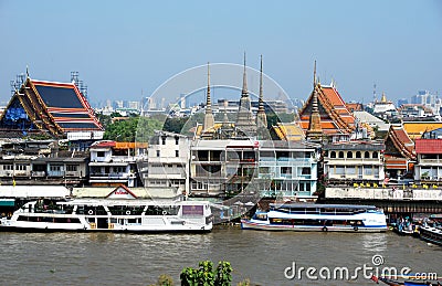 Bangkok, Thailand: Chao Praya River & Wat Pho View Editorial Stock Photo