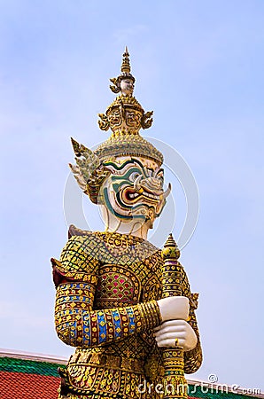 Statue of Thotsakhirithon, giant demon, Wat Phra Kaew Palace, Bangkok Editorial Stock Photo