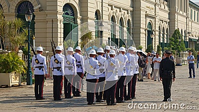 Changing of the guard of the Thai military guards on a sunny day Editorial Stock Photo
