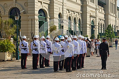 Changing of the guard of the Thai military guards on a sunny day Editorial Stock Photo