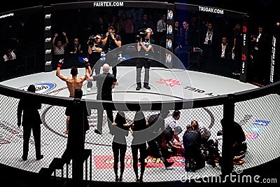 Bangkok, Thailand. - December 9, 2017 : Christian Lee from Singapore outright winning and knockout Kotetsu Boku from Japan at fig Editorial Stock Photo