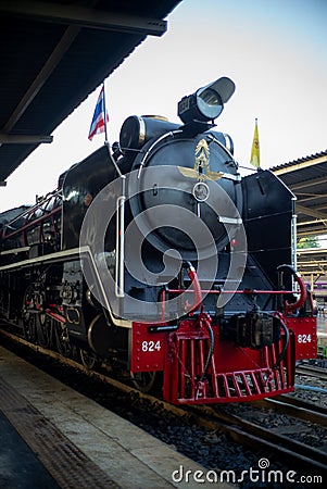 Bangkok,Thailand:December 5, 2018 - Closeup vintage steam train Editorial Stock Photo