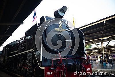 Bangkok,Thailand:December 5, 2018 - Closeup vintage steam train Editorial Stock Photo