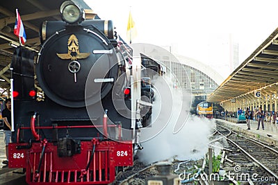 Bangkok,Thailand:December 5, 2018 - Closeup vintage steam train Editorial Stock Photo