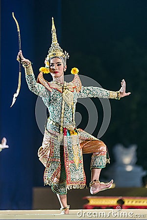 Bangkok. Thailand - 13 december 2015, Khon is dance drama of Thai classical masked, this performents is Ramayana epuc, act Vishnu Editorial Stock Photo