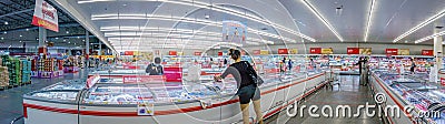 BANGKOK, THAILAND - DECEMBER 09: Makro supermarket refrigerated section supplies frozen and fresh goods to customers on December Editorial Stock Photo