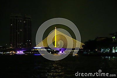 Bangkok, Thailand - December 25, 2019: Nighttime scenes along the Chao Phraya River in Bangkok Editorial Stock Photo