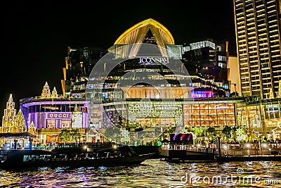 Bangkok, Thailand - December 25, 2019: Nighttime scenes along the Chao Phraya River in Bangkok Editorial Stock Photo