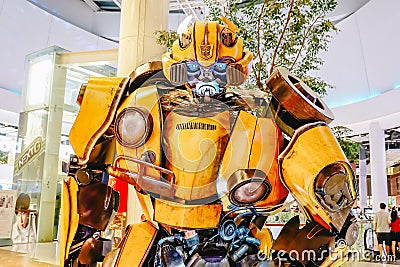 Transformers Autobot Bumblebee promoting feature film movie at the theater Editorial Stock Photo